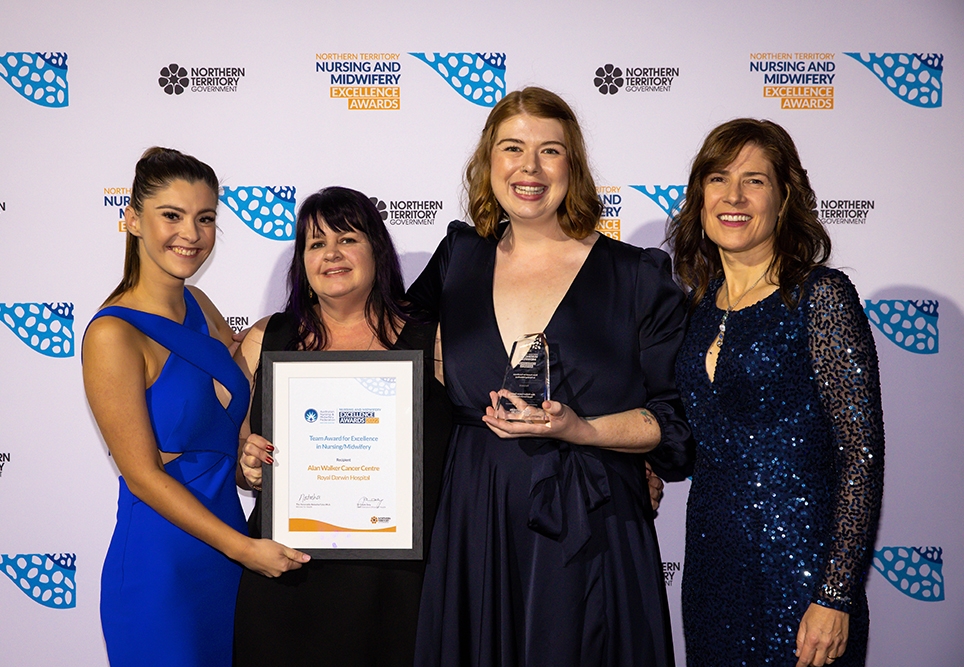 Fiona Wake (right) with members of the Alan Walker Cancer Care Centre team.