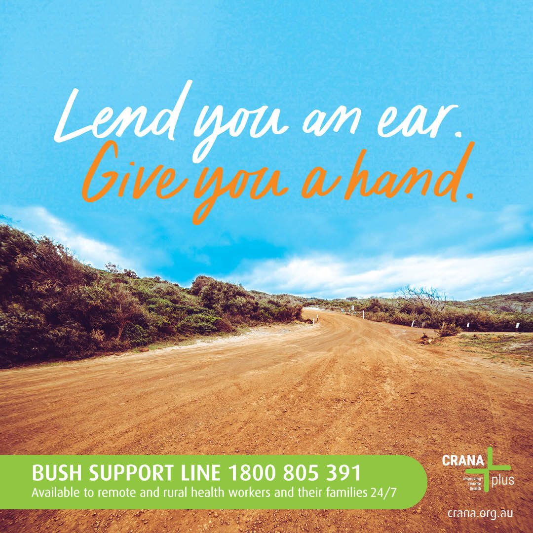 CRANAplus-social-media-tile-1 Lend you an ear. Give you a hand. Bush Support Line 1800 805 391